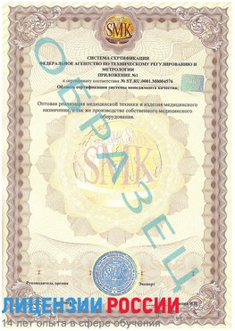 Образец сертификата соответствия (приложение) Ясный Сертификат ISO 13485