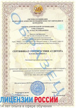 Образец сертификата соответствия аудитора №ST.RU.EXP.00006191-3 Ясный Сертификат ISO 50001
